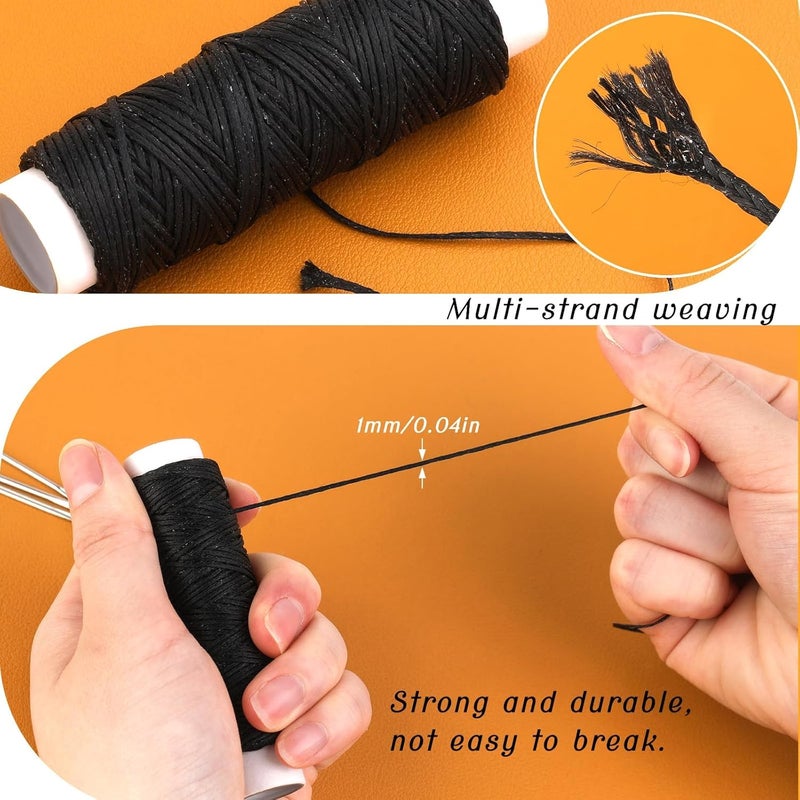Ftyiwu Waxed Thread, Upholstery Needle and Thread 32 Yards with 7PCS Hand Sewing Needles for Home Upholstery Carpet Canvas Repair Leather Sewing (Black) - Image 4